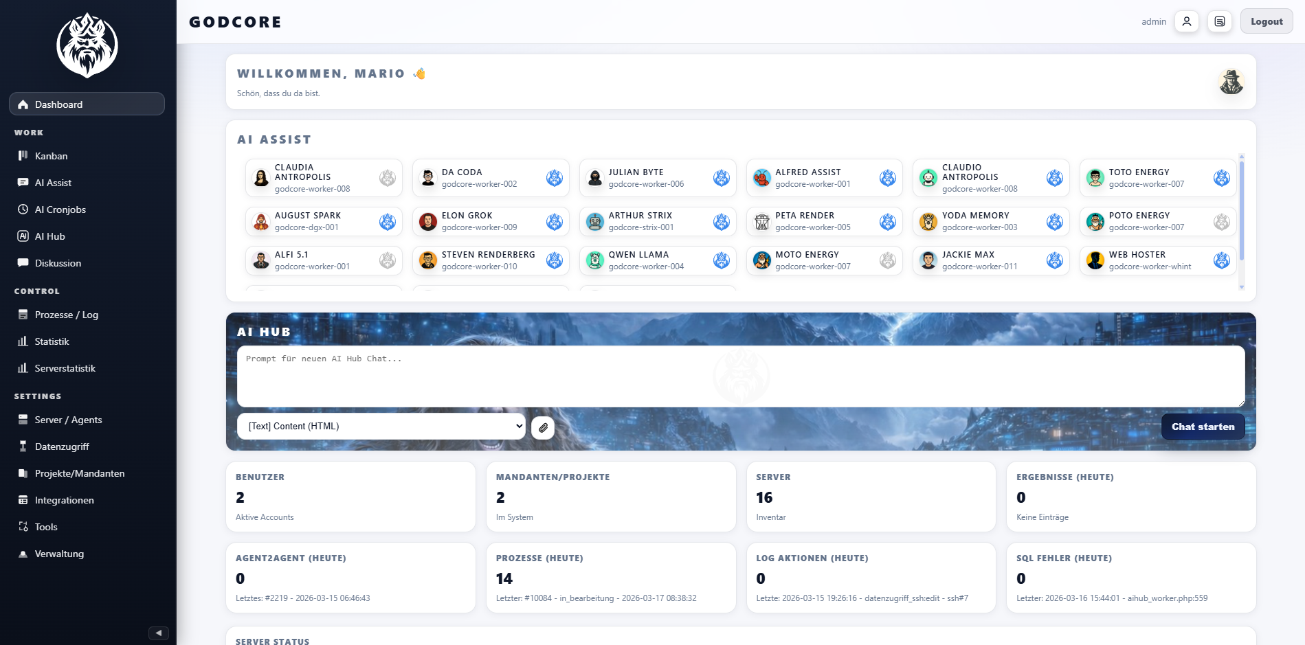 GodCore Ansicht Dashboard